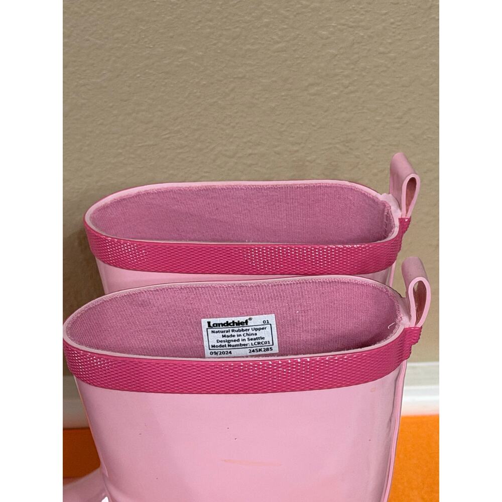 Landchief Kids Pink Rain Boots Size 1 Waterproof Rubber Pull On Colorblock - Picture 7 of 9